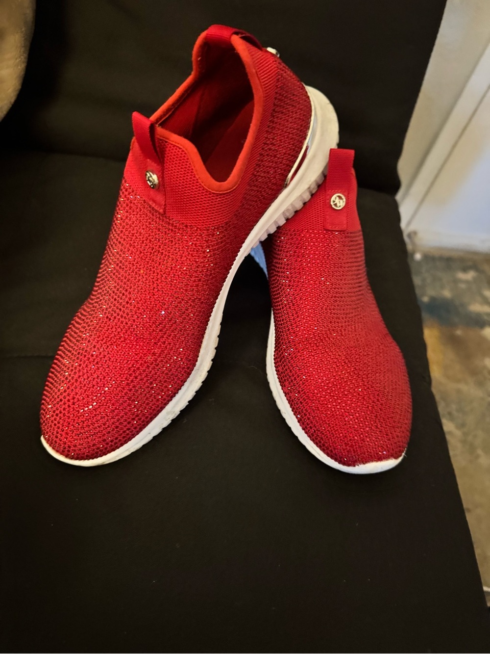 Nine West Red Slip-On Knit Sneaker with Sparkle Trim